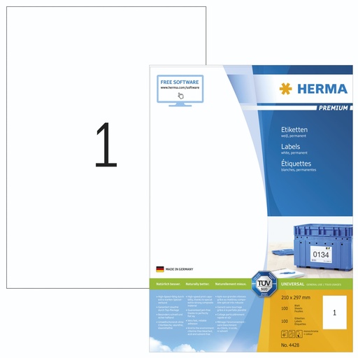 [164292] Herma Premium Labels 210x297 100 Sheets DIN A4 100 pcs. 4428