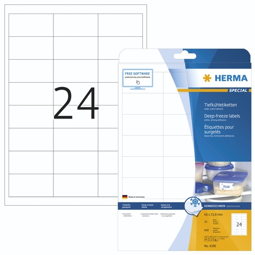[164418] Herma Deep Freeze Labels 66X33,8 25 Sheets DIN A4 600 pcs. 4389