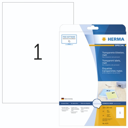 [164474] Herma Transparent Labels 210X297 25 Sheets DIN A4 25 pcs. 4375