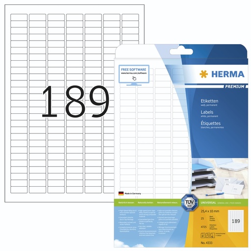 [164565] Herma Labels       25,4x10 25 Sheets DIN A4 4725 pcs. 4333