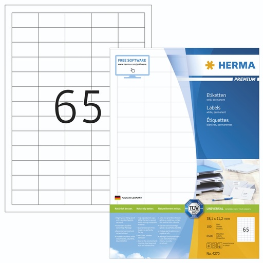 [164691] Herma Labels       38,1x21,2 100 Sheets DIN A4 6500 pcs. 4270