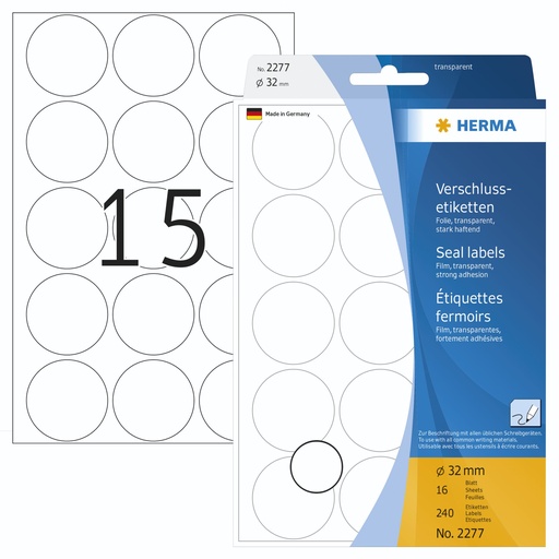 [224609] Herma Seal Labels transparent 32 16 Sheets 111x170 240 pcs. 2277