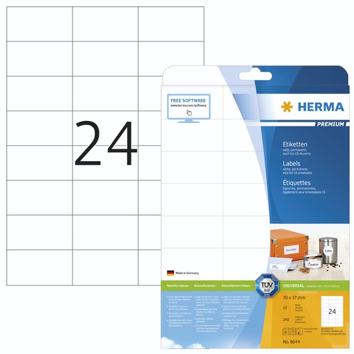 [458271] Herma Labels 70x37 white 10 Sheets DIN A4 240 pcs. 8644