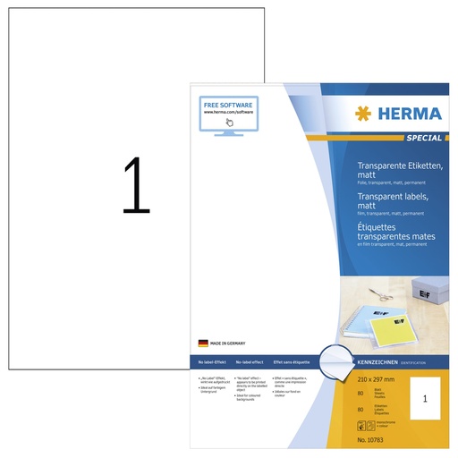 [792276] Herma transp. Labels 210X297 100 Sheets matt   80 pcs. 10783