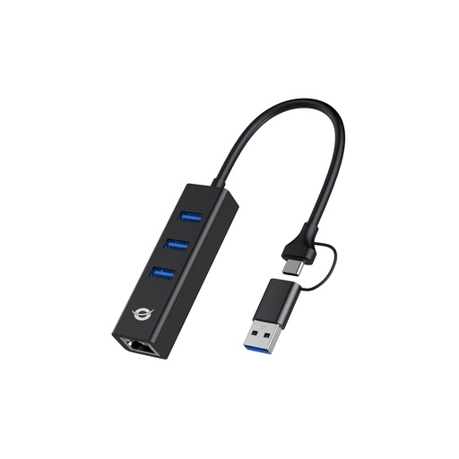 [895414] Conceptronic DONN07BA 3-Port USB Hub with Gigabit-Network