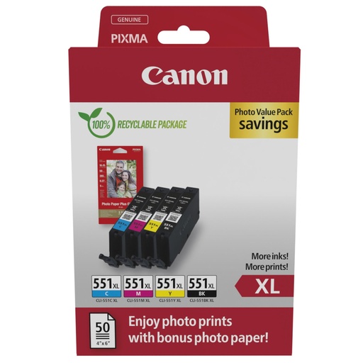 [829712] Canon CLI-551XL BK/C/M/Y Photo Value Pack