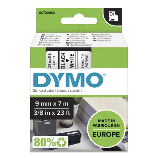 [123200] Dymo D1 9mm Black/White labels 40913