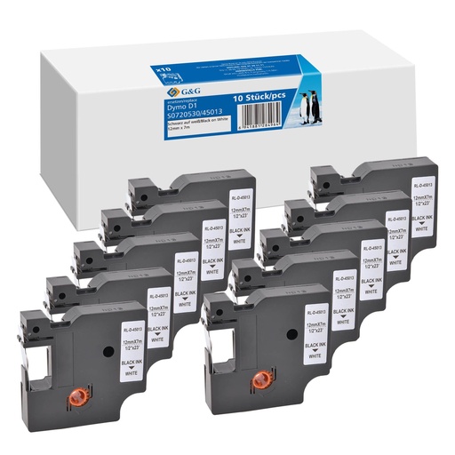 [161319] 10x G&G Schriftband 12mm x 7m sw Komp m. Dymo D1/ 45013/ S0720530