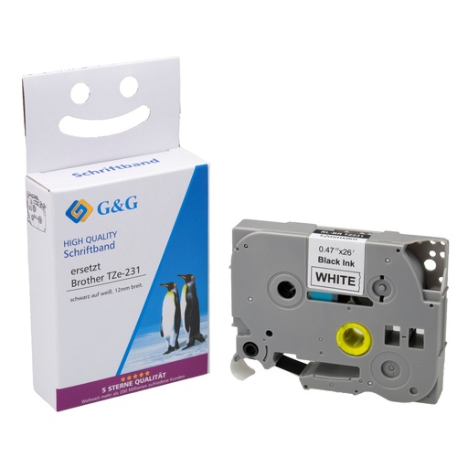 [161396] G&G Schriftband 12mm x 8m sw-ws komp. m. Brother Tze-231
