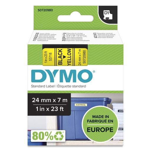 [198555] Dymo D1 24mm Black/Yellow labels 53718