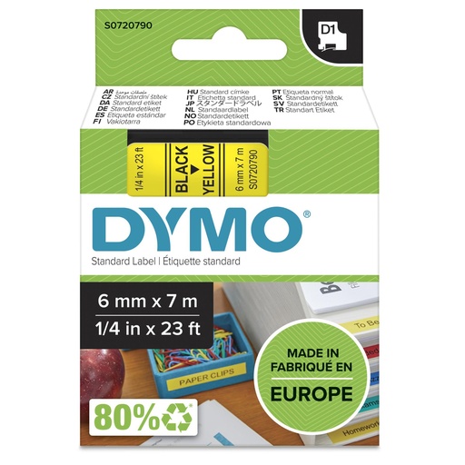 [295218] Dymo D1 6mm Black/Yellow labels 43618