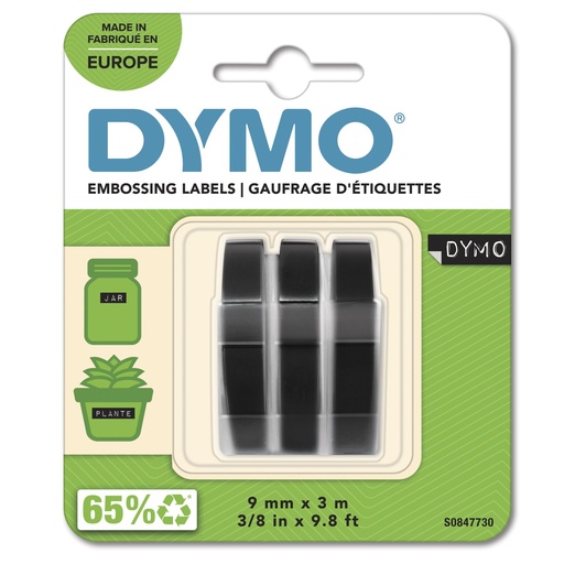 [446665] 1x3 Dymo Embossing Labels 9mm black