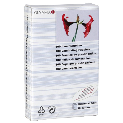 [287777] 1x100 Olympia Laminating Pouches Business Cards 80 micron    9169