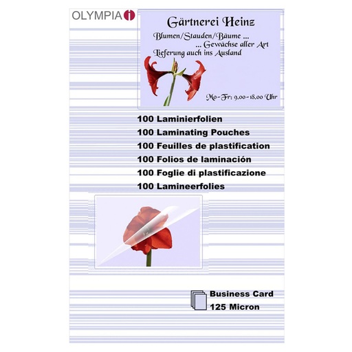 [375627] 1x100 Olympia Laminating Pouches Business Cards 125 micron   9179