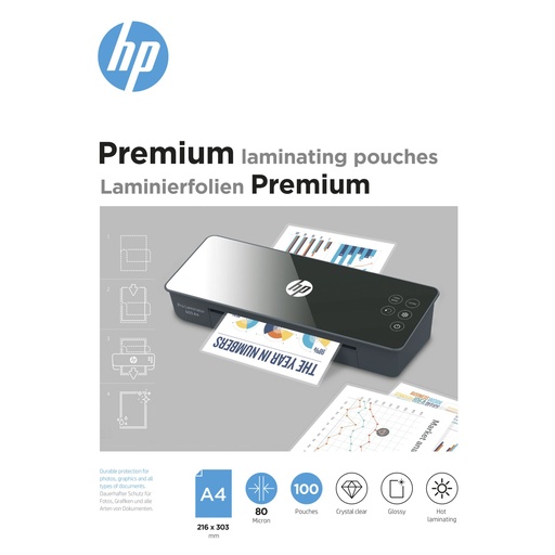 [761385] HP Premium Laminating pouches A4 80 Micron