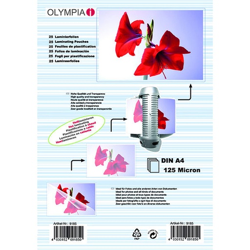 [762657] 1x25 Olympia Laminating pouches DIN A4 125 micron