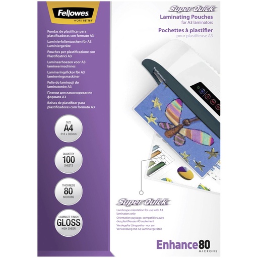 [838383] Fellowes SuperQuick A4 80 mic glossy