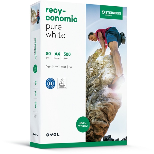 [277468] 5x 500 Sheets Recyconomic Pure White ISO 90 A 4 80 g (Box)