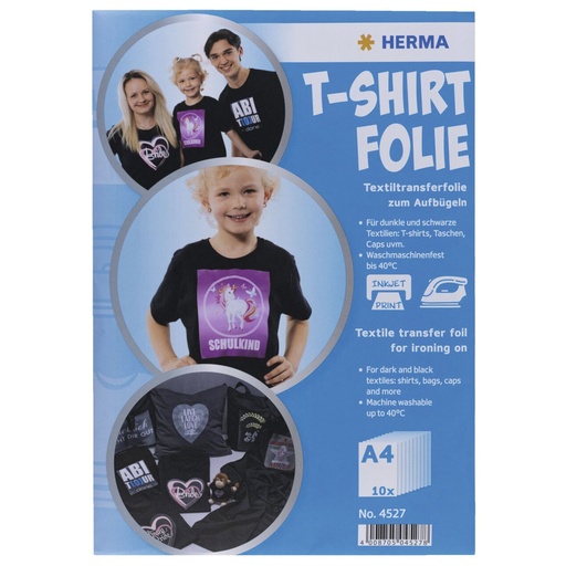 [778143] Herma T-Shirt Foil A4 f. dark + black Textiles 10 Sheets 4527