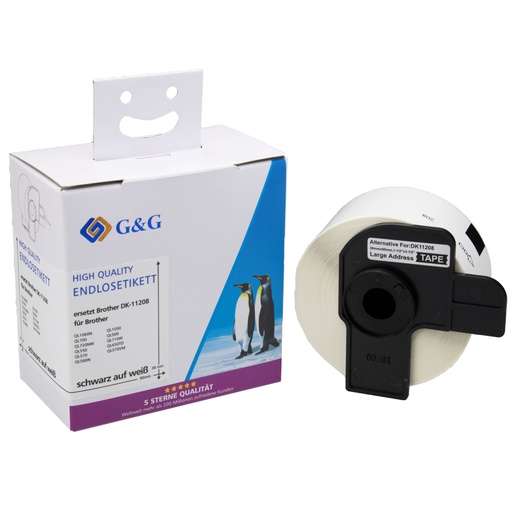 [161235] G&G Etiketten 38mm x 90mm sw-ws Komp. m. Brother DK-11208