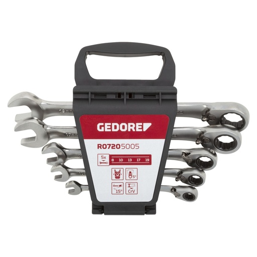 [820451] GEDORE red Combination Ratchet open-end Spanner Set  5-pieces