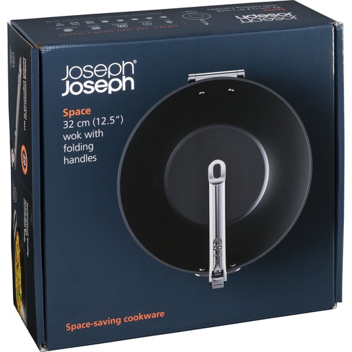 [112844] Joseph Joseph Space Folding Handle Ceramic N/S 32cm Blue Wok