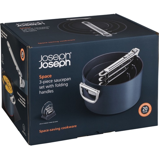 [112851] Joseph Joseph Space Fold. Handle Cera.N/S 3pc Blue Saucepan Set
