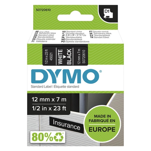 [123284] Dymo D1 12mm White/Black labels 45021