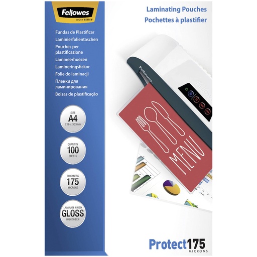 [838565] Fellowes A4 Glossy 175 Micron Laminating Pouch - 100 pack