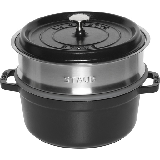 [173317] Staub La Cocotte 24cm rund, mit Dämpfeinsatz, schwarz