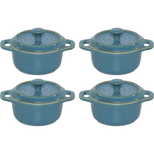 [208086] Staub Mini Cocotte Set 4-tlg. rund, Keramik, antik-türkis