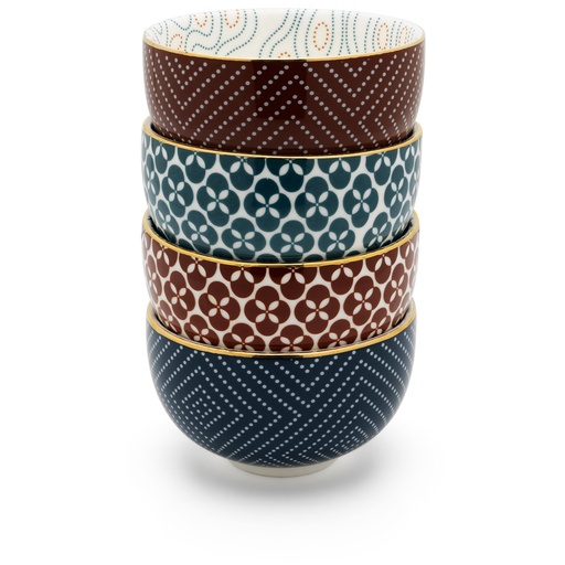 [856585] Bredemeijer Tea Bowls Pucheng 4- Set Porcelain petrol/red 153021