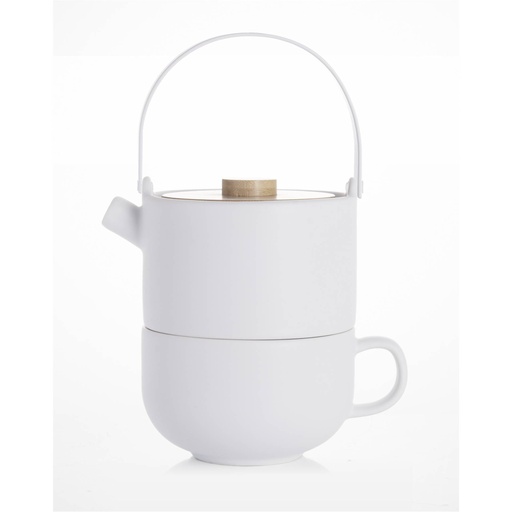 [522636] Bredemeijer Tea-for-one Umea white with Bamboo lid  142007