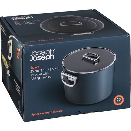[112830] Joseph Joseph Space Fold.Handle Cera.NS 25cm Blue Stock Pot&Lid