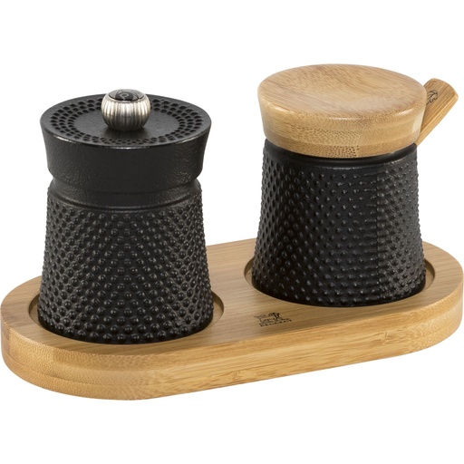 [142608] Peugeot Bali Fonte Pepper Mill Salt Cellar Tray 8cm BLACK