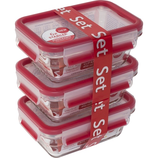 [748421] EMSA Clip&Close Glass Food Storage Box 3-pieces