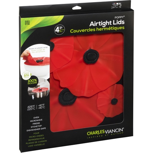 [166863] Charles Viancin Poppy Set 4 Silicone Lids 28/23/15/10cm