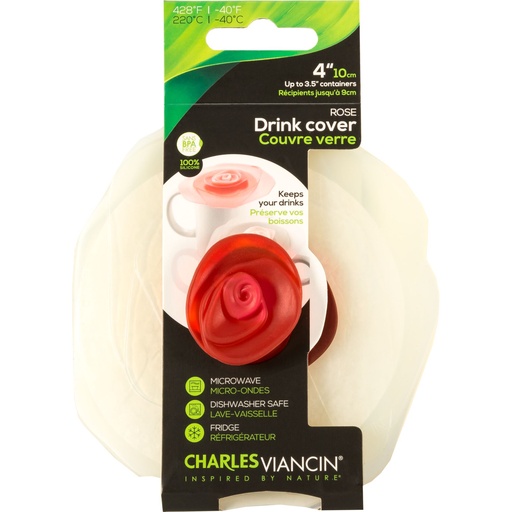 [166926] Charles Viancin ROSE 11,5 cm 2 Silicone Drink Covers white/red