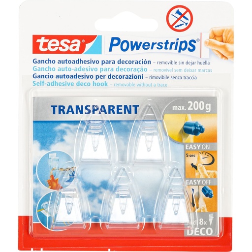 [176649] Tesa Powerstrips Deco Hooks transparent 200g 5 pcs. 58900