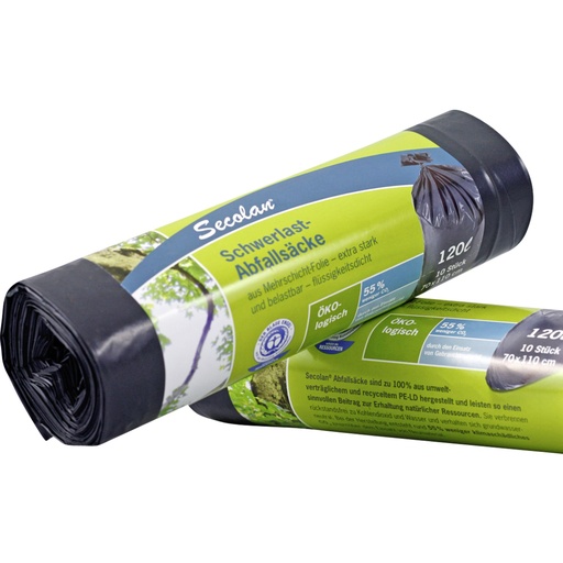 [600075] 1x10 Secolan Heavy Duty Garbage Bags 120 l grey/black