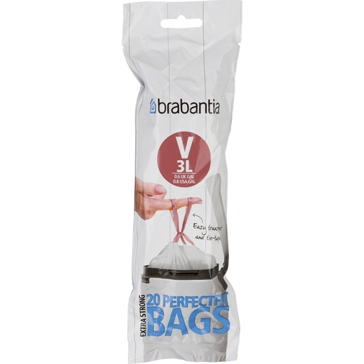 [661782] Brabantia PerfectFit Bin Liner Type V, 3 L, 20 Bags