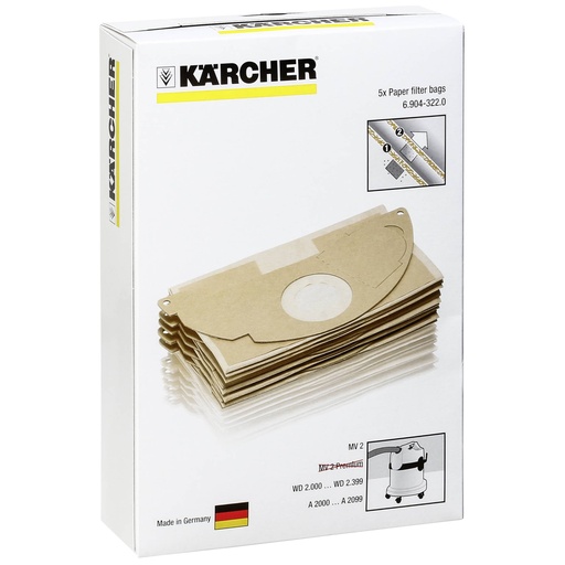 [114382] Kärcher Paper Filter Bags 5 pieces for MV 2 Series