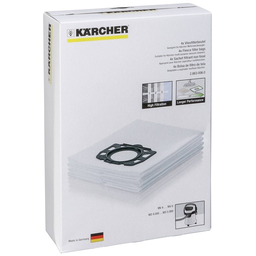 [145518] Kärcher Fleece Filter Bags 4 pieces for MV 4/5/6 Series