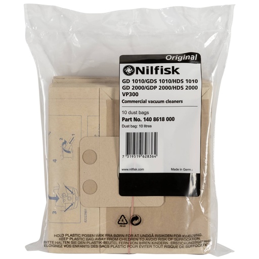 [514950] Nilfisk 10x dust bag for VP 300 HEPA EU2 + VP 100 EU