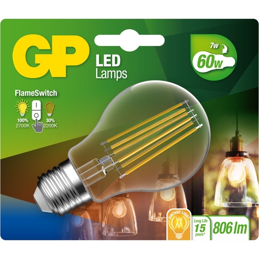 [505458] GP Lighting LED FlameSwitch E27 7W (60W) 806 lm        GP 085317