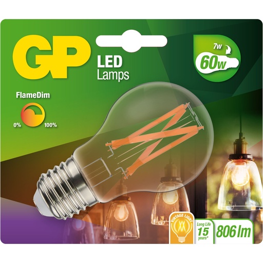 [505465] GP Lighting LED FlameDim E27 7W (60W) 806 lm        GP 085430