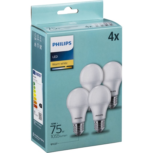 [786445] Philips LED Lamp E27 4 pcs. Set 10W (75W) 2700K