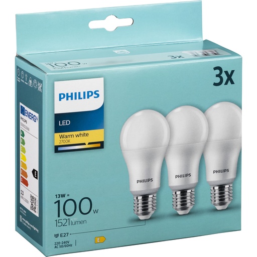 [786515] Philips LED Lamp E27 3-Pack 100W 2700K