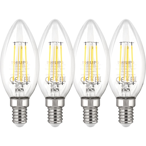[786571] Philips LED Lamp E14 4-Pack 40W 2700K Filament candle