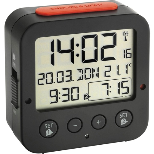 [728646] TFA 60.2528.01 Bingo black Digital RC Alarm Clock w. Temper